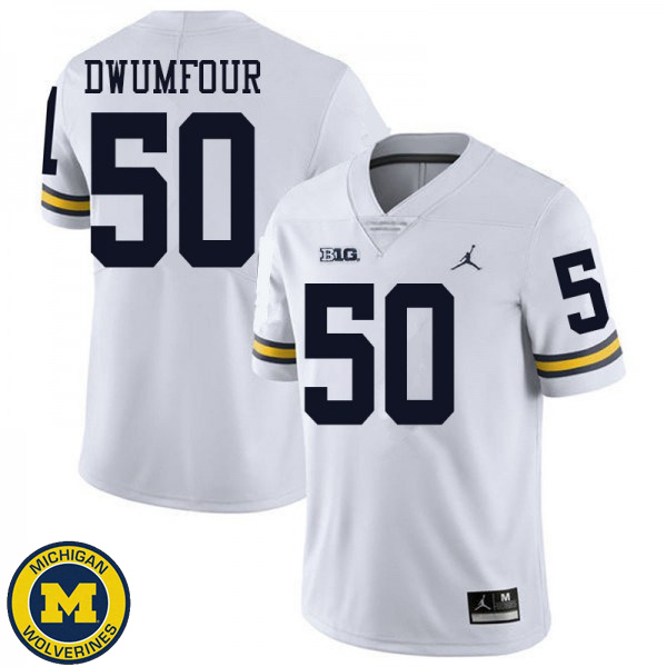 Mens University of Michigan #50 Michael Dwumfour White Jordan Brand Official Game Jersey